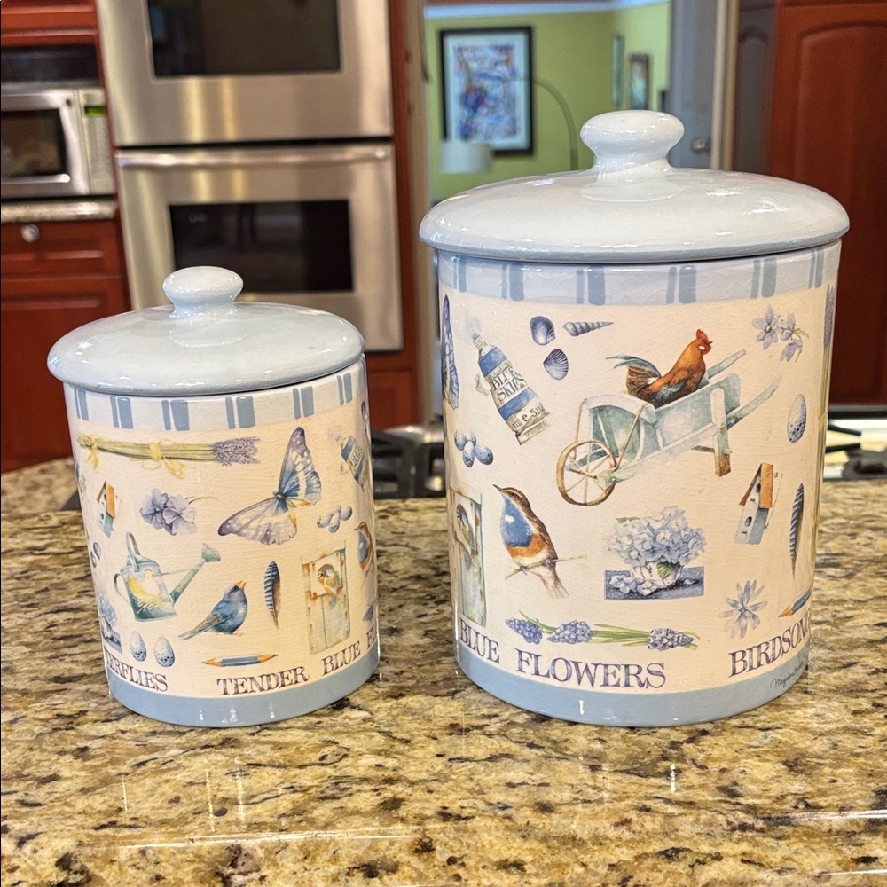 Hallmark  2 ceramic canisters from the Marjolein Bastin Blue Skies collection
